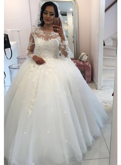 2024 Long Sleeves Organza Princess Ball Gown Wedding Dresses
