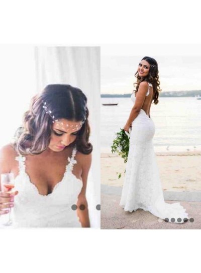 Charming Sheath Backless Lace 2024 Beach Wedding Dresses