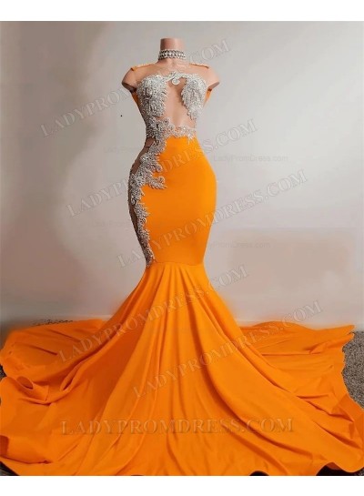 Orange Mermaid Beaded Prom Dresses 2024