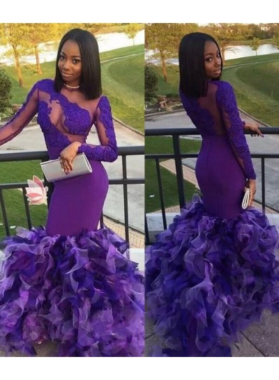 2024 Elegant Long Sleeves Purple Mermaid Prom Dresses