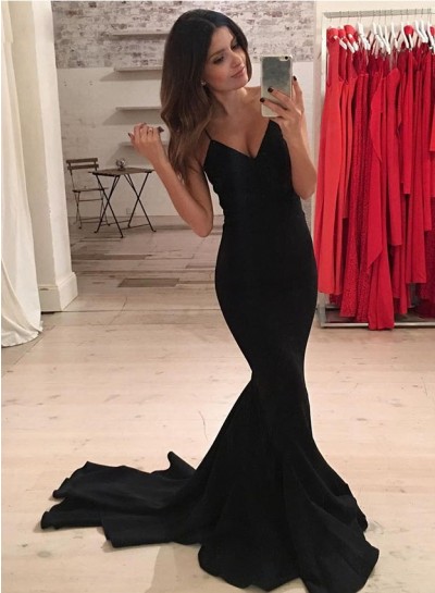 2024 Black Spaghetti Straps Mermaid Prom Dresses