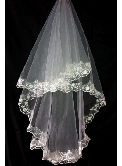 Very Nice Elbow Wedding Veil With Embroidery