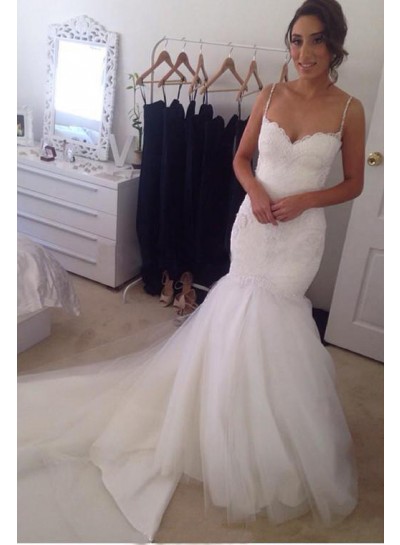 Charming Mermaid Sweetheart Spaghetti Straps Tulle Wedding Dresses 2024