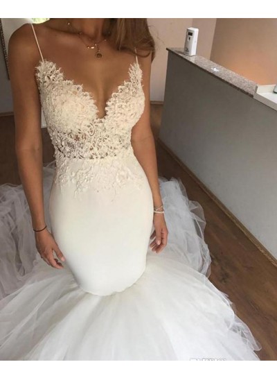 Sexy Mermaid Sweetheart With Spaghetti Straps Tulle Wedding Dresses 2024