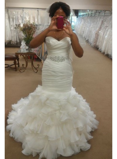 Alluring Mermaid Sweetheart Organza Beaded Belt Ruffles 2024 Wedding Dresses