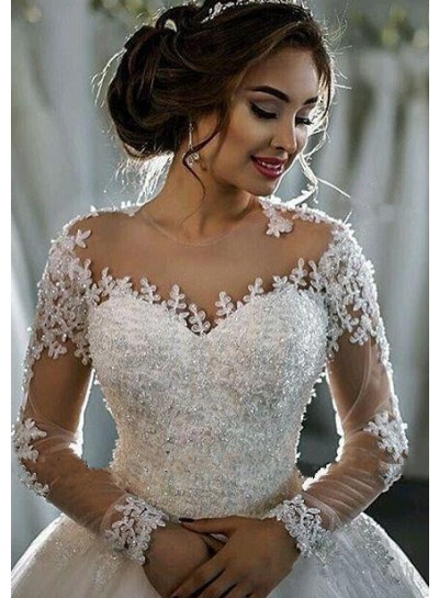 2024 Classic Long Sleeves Ball Gown Wedding Dresses With Appliques