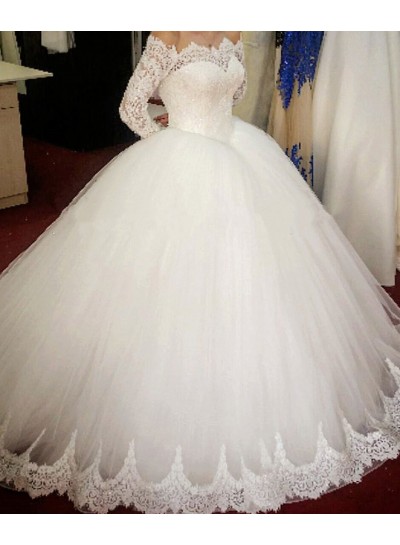 2024 New Arrival Off The Shoulder Long Sleeves Lace Ball Gown Wedding Dresses