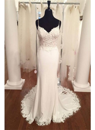 2024 Elegant Sheath Sweetheart Lace Spaghetti Straps Wedding Dresses
