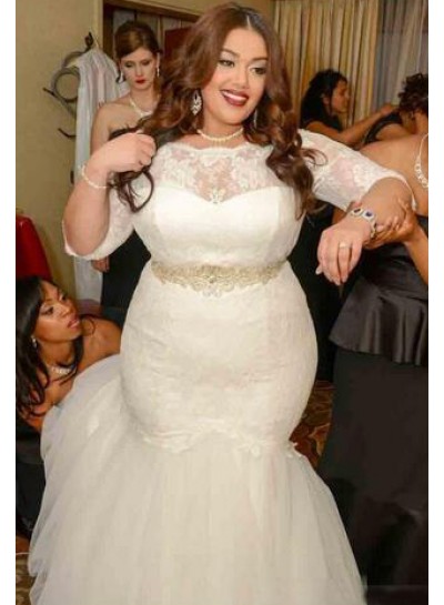 2024 Mermaid Long Sleeves Lace Plus Size Wedding Dresses