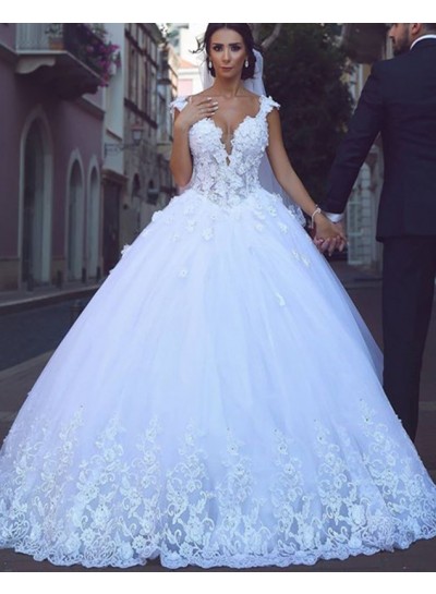 2024 White Sweetheart Ball Gown Wedding Dresses With Appliques