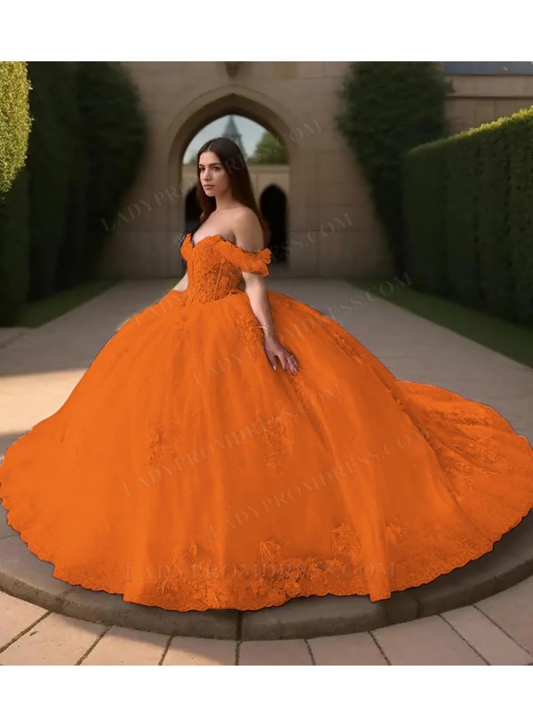 quinceanera dresses orange county Orange Satin Off the Shoulder Quinceanera Dress