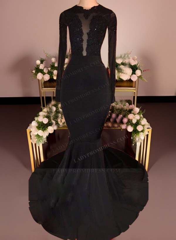 2026 Unique Black Long Sleeves Mermaid Backless Prom Dresses 2026 Unique Black Long Sleeves Mermaid Backless Prom Dresses