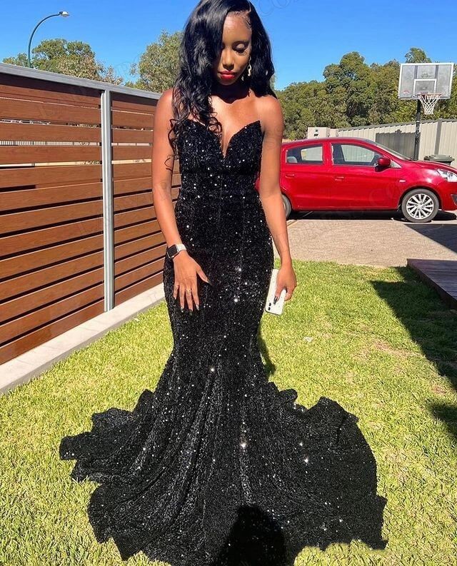 2024 Mermaid Sequins Sweetheart Sleeveless Sweep Train Prom Dresses