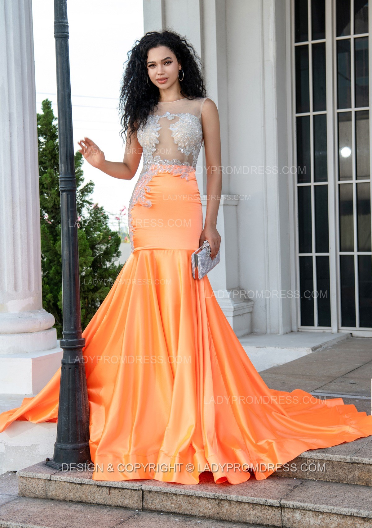 2024 Sheath Orange Long Prom Dresses With Appliques   791698384767 2 47974 