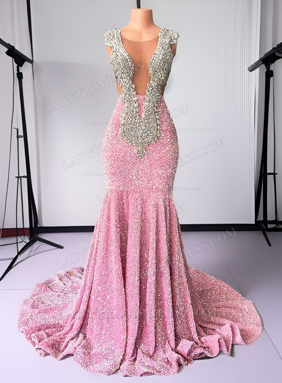 Pink Sequence Long Beaded Sheath 2024 Prom Dresses