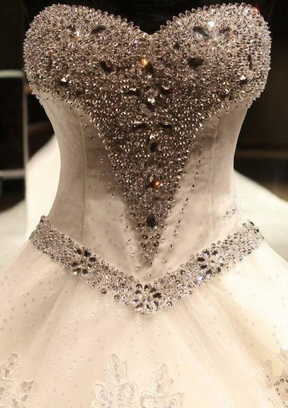 Lace and Tulle Chapel Train Bridal Gowns Ivory