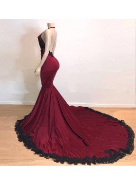 Sexy Mermaid V Neck Backless Burgundy And Black Long Prom Dress 2026 Back