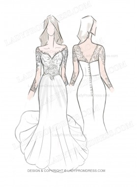 Sexy Mermaid Long Sleeves Lace Sweetheart 2026 Wedding Dresses Back