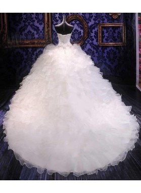 Sweetheart Ball Gown Beaded Multilayer Wedding Dresses Back