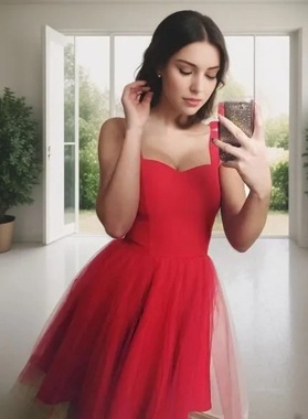 A-Line Straps Sleeveless Short Red Tulle Homecoming Dress 2026  Back