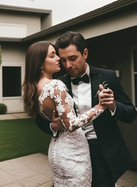 2026 Amazing Sheath Long Sleeves Floral Pattern Sexy Wedding Dresses / Bridal Gowns Back