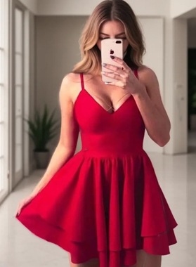 2026 A Line Red Halter Sweetheart Short Homecoming Dresses Back
