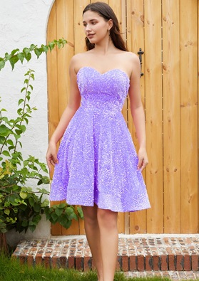Lilac A-line Princess Sweetheart Sequin Sleeveless Knee-Length Homecoming Dresses