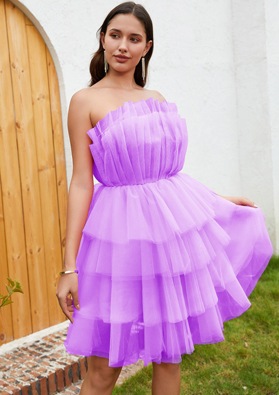 Lilac A-line Tulle Strapless Layers Sleeveless Short Mini Sweet 16 Dress / Homecoming Dresses