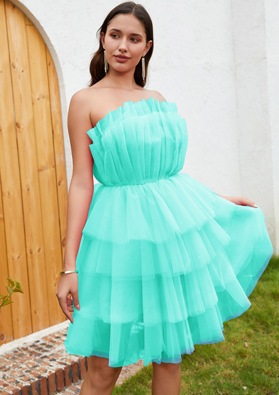 Mint Green A-line Tulle Strapless Layers Sleeveless Short Mini Sweet 16 Dress / Homecoming Dresses