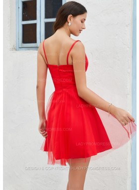 Silver A-line Spaghetti Straps Satin Tulle Short/Mini Homecoming Dresses Back