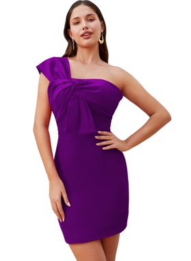 Grape Sheath One Shoulder Sleeveless Satin Graduation Gowns / Homecoming Dresses