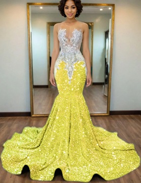 Daffodil Mermaid Sequins Prom Dresses with Beaded 2025