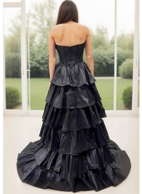 Royal Blue Sweetheart Layered High Low Prom Dresses with Ruffled Back