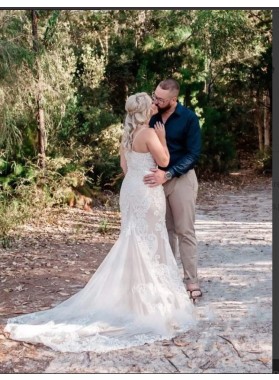 2026 Sexy Mermaid Sweetheart Spaghetti Straps Halter Lace Wedding Dresses Back