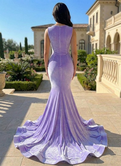 Mermaid Lavender Beaded Velvet Prom Dresses 2026 - Image 2