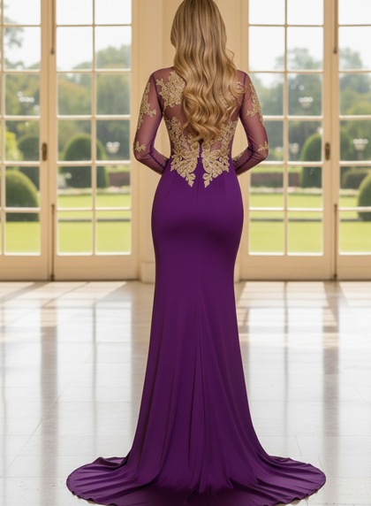 2026 Long Sleeve High Neck Beaded Split Prom Dresses - Image 2