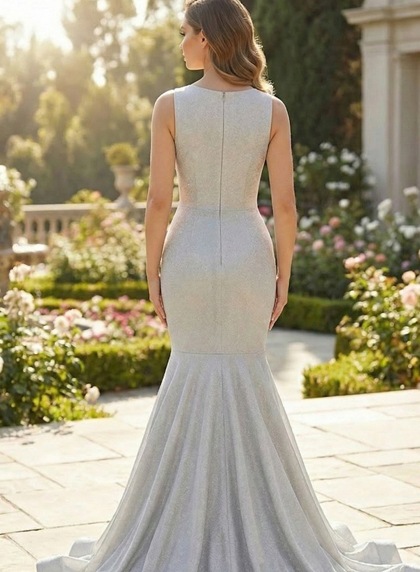 V-neck Silver Mermaid Beading Prom Dresses - Image 2