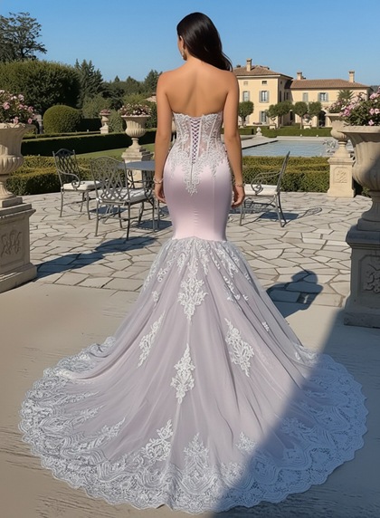 2026 Silver Mermaid Sweetheart Lace Sleeveless Prom Dresses with Appliques - Image 2