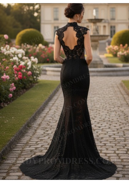 Charming Black High Neck Lace Mermaid 2026 Prom Dresses - Image 2