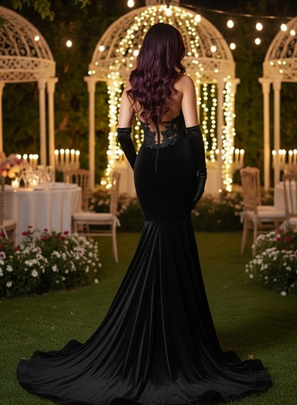 2026 Black Mermaid Velvet Prom Dresses - Image 2