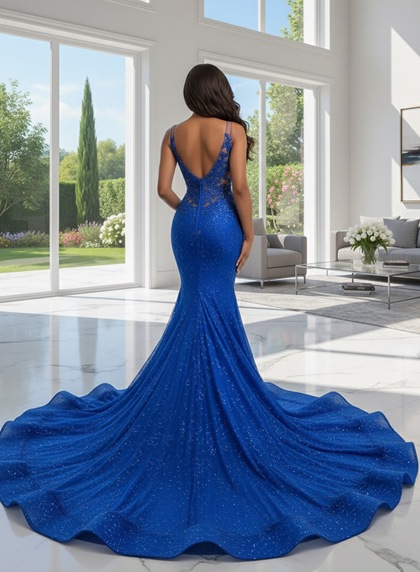 2026 Royal Blue Deep V Neck Long Prom Dresses - Image 2