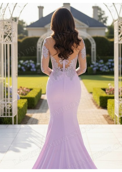 2026 Sexy Long Sleeves Lace Mermaid Lilac Prom Dresses - Image 2