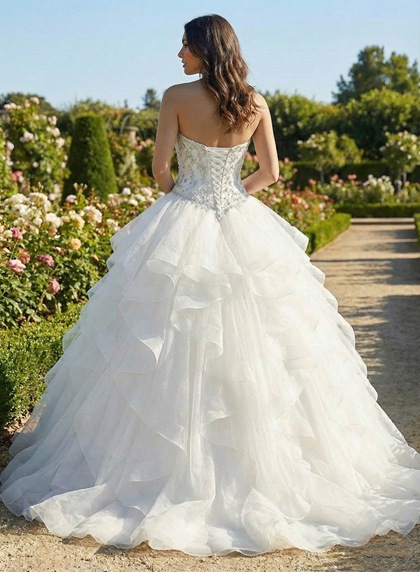 2026 Ivory Organza Ball Gown Wedding Dress Sweetheart Lace Up Ruffles Beading - Image 2