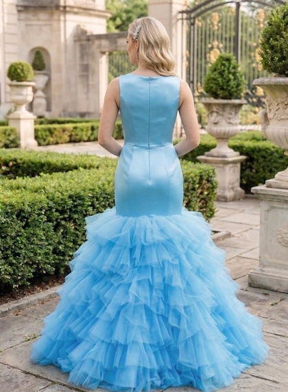 2026 Blue Mermaid Beaded Prom Dresses with Layers - Image 2