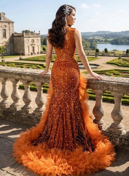 2026 Orange Sequins Side Slit Prom Dresses - Image 2