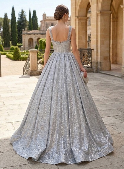 2026 Silver Sequins Ball Gown Prom Dresses - Image 2