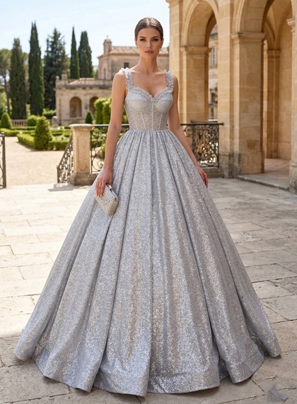 2026 Silver Sequins Ball Gown Prom Dresses - Image 1