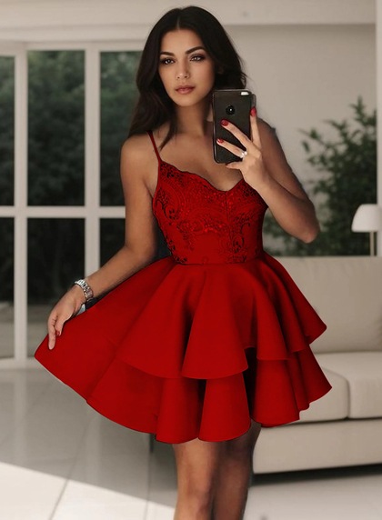 2026 Ball Gown V Neck Sleeveless Spaghetti Straps Beading Layers Cut Short/Mini Homecoming Dresses - Image 12