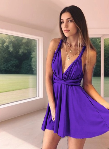 Deep V Neck Straps Backless Criss Cross Sexy Dusty Rose A Line Satin Pleated Homecoming Dresses - Image 12