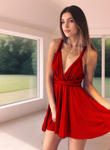 Deep V Neck Straps Backless Criss Cross Sexy Dusty Rose A Line Satin Pleated Homecoming Dresses - Image 13